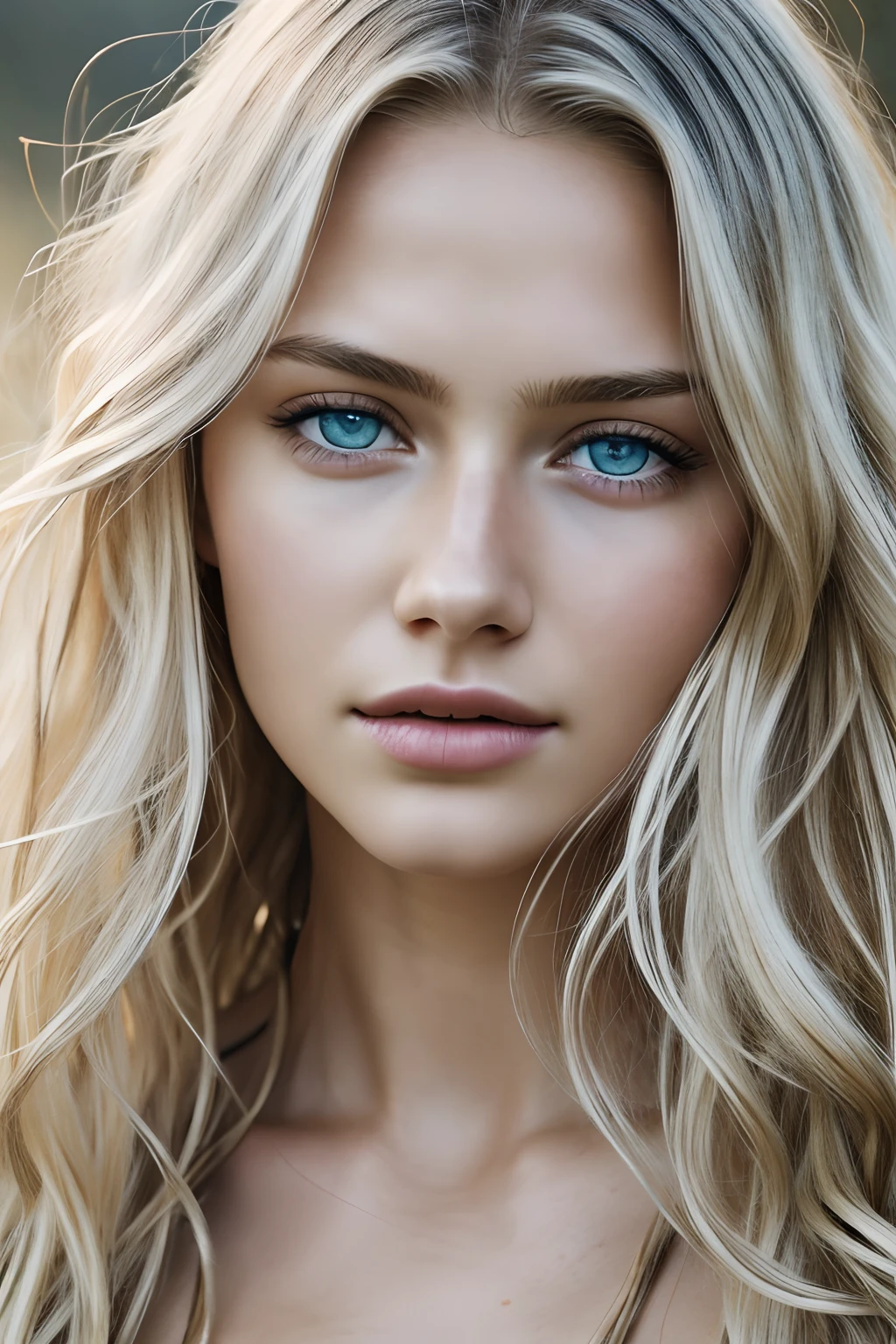 1girl in, age19, Solo, Long wavy blond hair, messy wind blown hair, blondehair, (dark blue eyes), Colossal tits, full body shot, (textured skin, skin pores:1.1), imperfect skin, goosebumps, (extremely detailed 8k wallpaper), soft lighting, high quality, film grain, Fujifilm XT3 sharp focus, f 2.6, 135mm, High Detail, Sharp focus,(natural light), (seductive), Realistic, ultra realistic, photo realistic, crazy details, complex details, hyper detailed