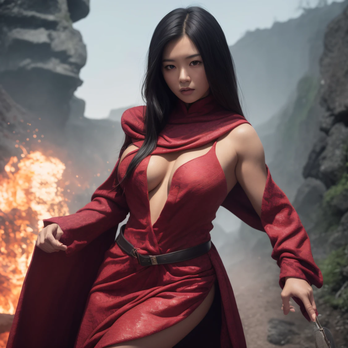 CG Giant Secret Realm，Asian women pose in colorful bikinis, Realistic secret manga girl rendering, detailed face of a asian girl, Realistic in the secret world, Smooth CG art, Realistic. Cheng Yi, Realistic secret style, A lovely secret rendering, Rendu portrait 8k, Render character art 8 K, Kawaii realistic portrait， （Linen batik scarf）， Angry fighting stance， looking at the ground， Batik linen bandana， Chinese python pattern long-sleeved garment，Uncharted（Abstract propylene splash：1.2）， Dark clouds lightning background，废墟（realisticlying：1.4），Black color hair，Flour fluttering，Telephoto lens high， A high resolution， the detail， RAW photogr， Sharp Re， Nikon D850 Film Stock Photo by Jefferies Lee 4 Kodak Portra 400 Camera F1.6 shots, Rich colors, ultra-realistic vivid textures, Dramatic lighting，8K quality, Girls，Backstreets， Dark clouds lightning background（realisticlying：1.4），Black color hair，Uncharted， RAW photogr， Sharp Re， Nikon D850 Film Stock Photo by Jefferies Lee 4 Kodak Portra 400 Camera F1.6 shots, Rich colors, ultra-realistic vivid textures, Drama light film CG society，Tropical canyon battle scene、Chinese big breasts、Vintage trench coat、three kingdom、ember、100 people、Faraway view、intense battles、high detal、masuter piece、NSFW，Multi-layered long-sleeved gauze garment，Quick-dry vest，Colorful cotton and linen sweater，Red and black snake cloak cloak，Doomsday ruins（Uncharted）Climb the streets（Armageddon）eyes filled with angry，He clenched his fists