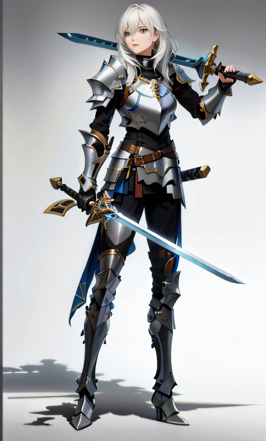 Three View(1.2),Character setting set,Line art(1.2)(Best quality,4K,8K,A high resolution,Masterpiece:1.2), Ultra-detailed, Realistic:1.37, An epic female avatar wielding two swords and a sword, Female knight, Female paladin image, Paladin, Epic Paladin armor, beautiful female knight, A human male paladin, Male paladin, Matte black armor, bikini armor female knight, paladin armor, Smooth silver metal armor, beautiful female knight, Smooth silver armor,pretty anime character design, cute anime waifu in a nice dress, trending on artstation pixiv, Anime character design, anime concept art, High quality character design, anime character design