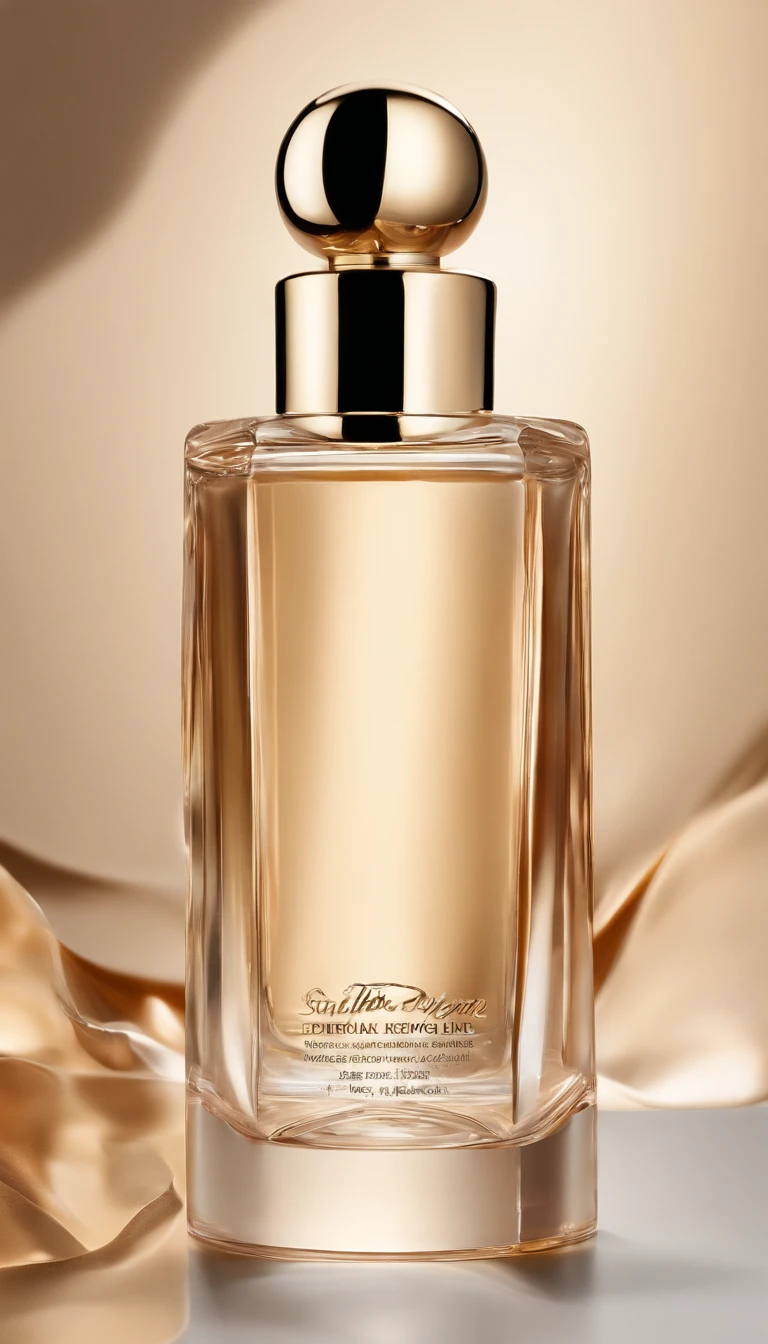 Close-up of a bottle of liquid,There are bubbles in the background, smooth vibrancy, caramel, exquisitedetails, radiant morning light, crisp smooth lines, transparent vibrant glowing skin, extraordinary, beauty shot, a golden halo, face, soft golden light, Femme, new design, diffused natural skin glow, Iridescent gloss, Showcase, slick design, vintage glow,Background with