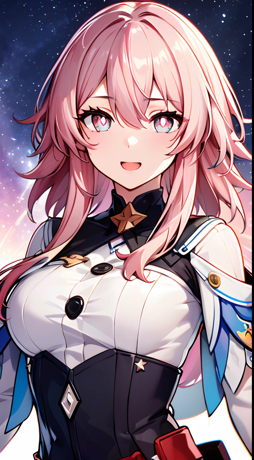 (masterpiece, best quality, ultra detailed, beautiful illustration), atmospheric perspective, depth of field, looking at viewer, beautiful detailed eyes, anime eyes:1.4, (full body), fighting stance, martial arts, dynamic angle, (outdoors, sky:1.5, floating:1.5, city, blue sky, clouds), 1girl, :d, (huge breasts:1.2), <lora:lala_satalin_deviluke_v1:0.9>, aalala, long hair, hat, white headwear, head wings, green eyes, breasts, red necktie, white bodysuit, white leotard, puffy sleeves, white gloves, showgirl skirt, blue pantyhose