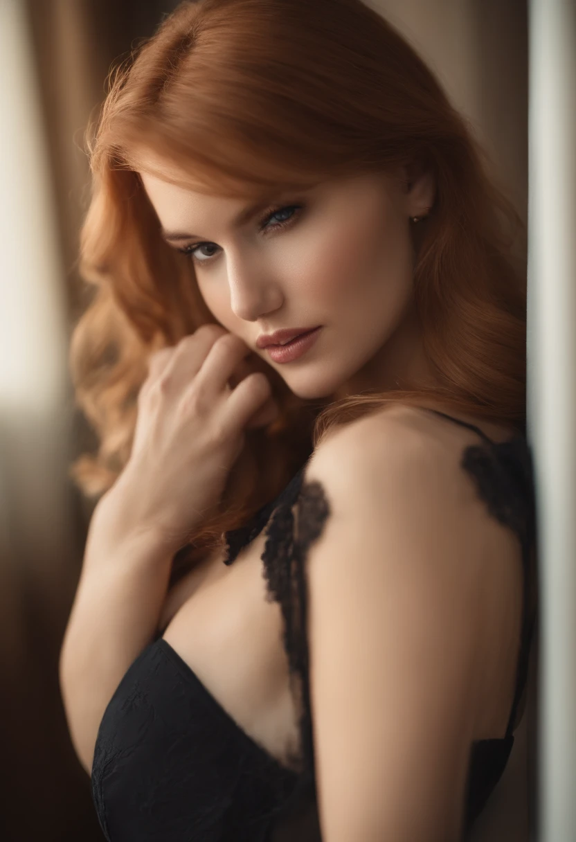 .RAW, Nikon Z 85mm, Award-winning, front lighting, bas_angle, nffsw, beau, Rayons divins, ((cameltoe:1.3)), maigre, (Chiseled abs), ((very detailed skin, skin details)), mise au point nette, volumetric fog, 8K UHD, DSLR, High quality, grain du film, Hivers, nu ,jambes ouvertes ,beau corps. dark red headed young woman, playboy pose, full body
