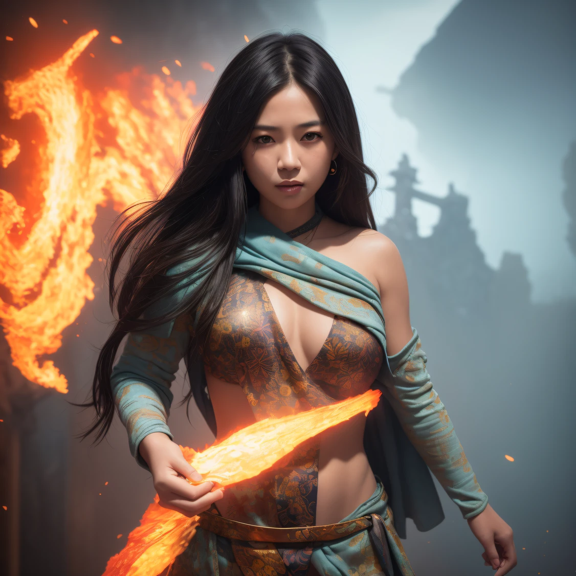 CG Giants，Asian women pose in colorful bikinis, Realistic secret manga girl rendering, detailed face of a asian girl, Reality in the secret world, Smooth CG art, Realistic. Cheng Yi, Realistic secret style, A lovely secret rendering, Rendu portrait 8k, Render character art 8 K, Kawaii realistic portrait， （Linen batik scarf）， Angry fighting stance， looking at the ground， Batik linen bandana， Chinese python pattern long-sleeved garment，Uncharted（Abstract propylene splash：1.2）， Dark clouds lightning background，废墟（realisticlying：1.4），Black color hair，Flour fluttering，Telephoto lens high， A high resolution， the detail， RAW photogr， Sharp Re， Nikon D850 Film Stock Photo by Jefferies Lee 4 Kodak Portra 400 Camera F1.6 shots, Rich colors, ultra-realistic vivid textures, Dramatic lighting，8K quality, Girls，Backstreets， Dark clouds lightning background（realisticlying：1.4），Black color hair，Uncharted， RAW photogr， Sharp Re， Nikon D850 Film Stock Photo by Jefferies Lee 4 Kodak Portra 400 Camera F1.6 shots, Rich colors, ultra-realistic vivid textures, Drama light film CG Agency，Tropical canyon battle scene、Chinese big breasts、Vintage trench coat、three kingdom、ember、100 people、Faraway view、intense battles、high detal、masuter piece、NSFW，Multi-layered long-sleeved gauze garment，Quick-drying vest，Colorful cotton and linen sweater，Light blue cloak，Doomsday ruins（Uncharted）Climb the streets（Armageddon）eyes filled with angry，He clenched his fists