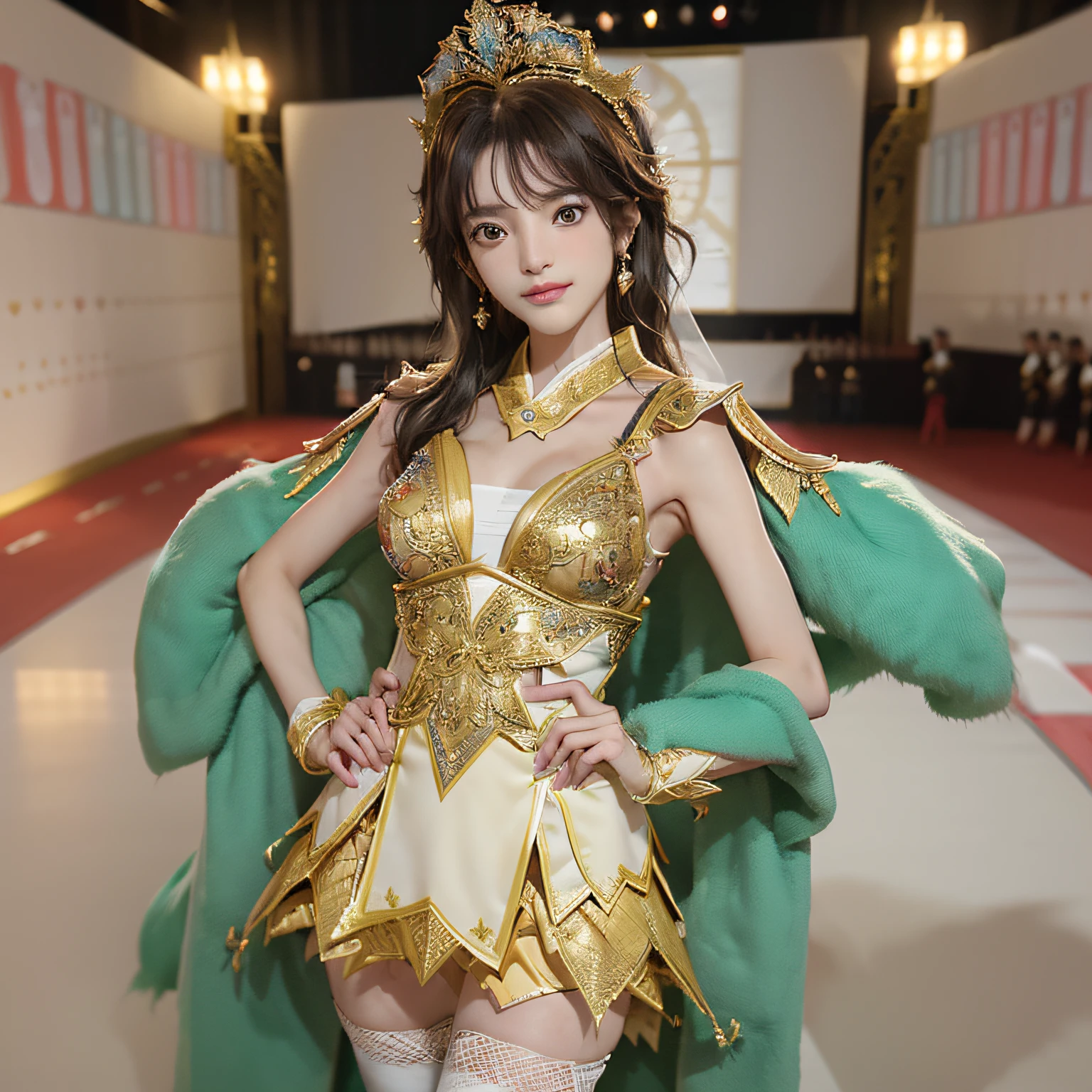 masterpiece、hightquality、(AKB48 costumes:1.5), 2 girls, , Beautiful breasts, Beautiful , .。.。.。.。.3D、8K CG、intricate detailes、细致背景、Sacred。ornament detached, Dylan Kowalski,、hair adornments、