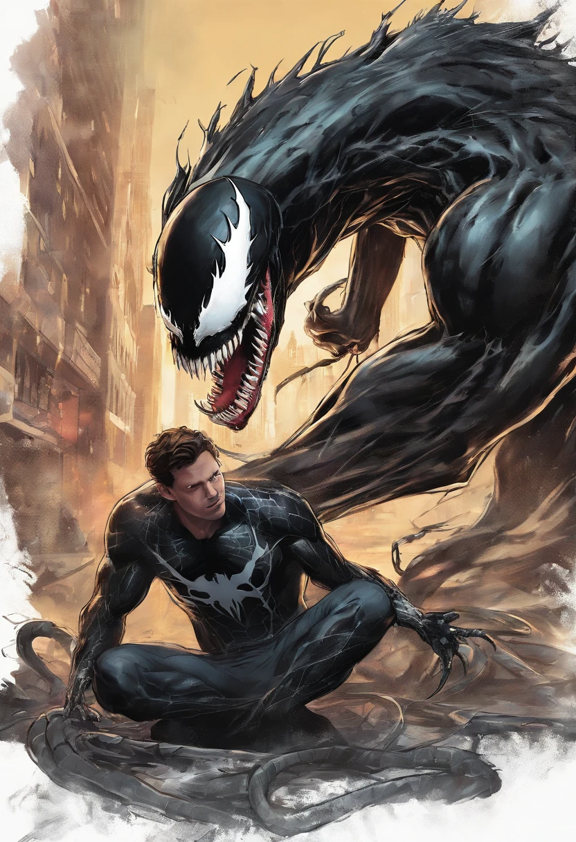 Venom symbiote attaching to Tom holland