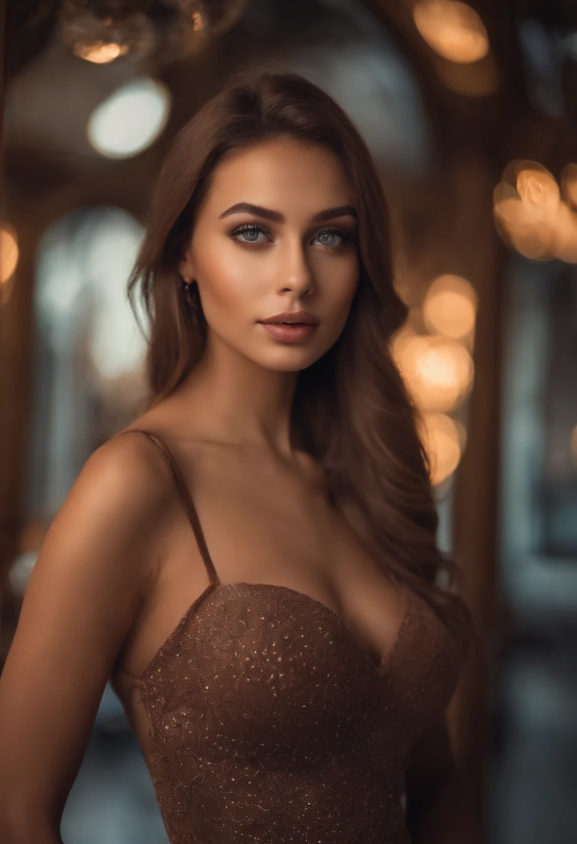 Arafed Frau komplett , Sexy girl with brown eyes, Ultra-realistisch, Akribisch detailliert, portrait sophie mudd, brown hair and big eyes, Full body of a young woman, Dubai Augen, Violet Myers, Frei von Make-up, Natural makeup, Blick direkt in die Kamera, Gesicht mit Artgram, Dezentes Make-up, Great photo of the whole body in the mall, , medium to large bust size