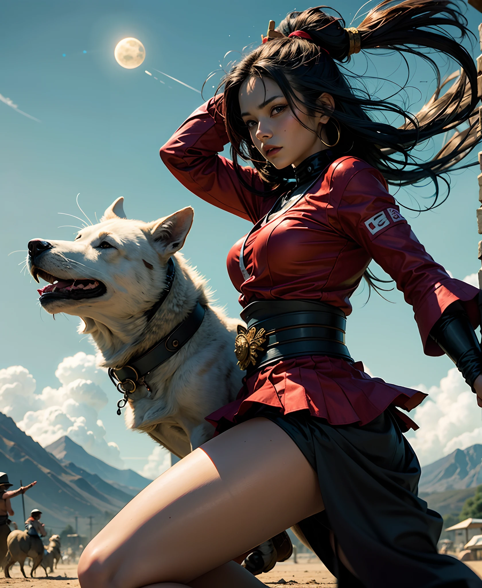 Samurai, lobo, preto, loli cor de pele morena