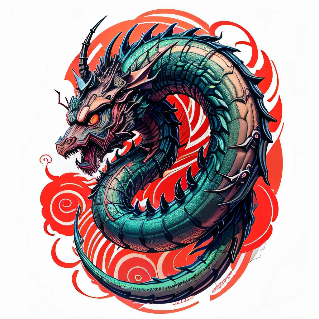 (asian dragon) , illustrator, masterpiece, high quality, 8k, high resolution, high detailed, Japanese, sticker