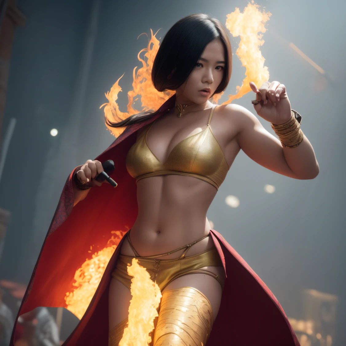 CG Giants，Asian women pose in colorful bikinis, Realistic secret manga girl rendering, detailed face of a asian girl, Reality in the secret world, Smooth CG art, Realistic. Cheng Yi, Realistic secret style, A lovely secret rendering, Rendu portrait 8k, Render character art 8 K, Kawaii realistic portrait， （Linen batik scarf）， Angry fighting stance， looking at the ground， Batik linen bandana， Chinese python pattern long-sleeved garment，Uncharted（Abstract propylene splash：1.2）， Dark clouds lightning background，废墟（realisticlying：1.4），Black color hair，Flour fluttering，Telephoto lens high， A high resolution， the detail， RAW photogr， Sharp Re， Nikon D850 Film Stock Photo by Jefferies Lee 4 Kodak Portra 400 Camera F1.6 shots, Rich colors, ultra-realistic vivid textures, Dramatic lighting，8K quality, Girls，Backstreets， Dark clouds lightning background（realisticlying：1.4），Black color hair，Uncharted， RAW photogr， Sharp Re， Nikon D850 Film Stock Photo by Jefferies Lee 4 Kodak Portra 400 Camera F1.6 shots, Rich colors, ultra-realistic vivid textures, Drama light film CG Agency，Tropical canyon battle scene、Chinese big breasts、Vintage trench coat、three kingdom、ember、100 people、Faraway view、intense battles、high detal、masuter piece、NSFW，Multi-layered long-sleeved gauze garment，Quick-drying vest，Colorful cotton and linen sweater，Light blue cloak，Doomsday ruins（Uncharted）Climb the streets（Armageddon）eyes filled with angry，He clenched his fists