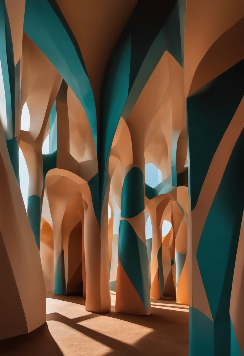 monument valley,optical illusions,cubismo,Yayoi Kusama,Escher's theory of relativity,iso-distance view,Dramaticlight,Translucent stereoscopic,Rich in color,Beautiful composition,tmasterpiece,Detailed details,k hd,Urban bridges,River forest