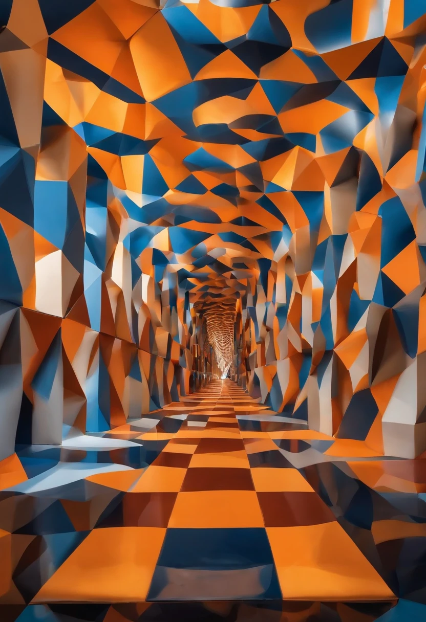 monument valley，optical illusions，cubismo，Yayoi Kusama，Escher's theory of relativity，iso-distance view,Dramaticlight,Translucent stereoscopic,Rich in color,Beautiful composition，tmasterpiece,Detailed details,k hd,Urban bridges，River forest