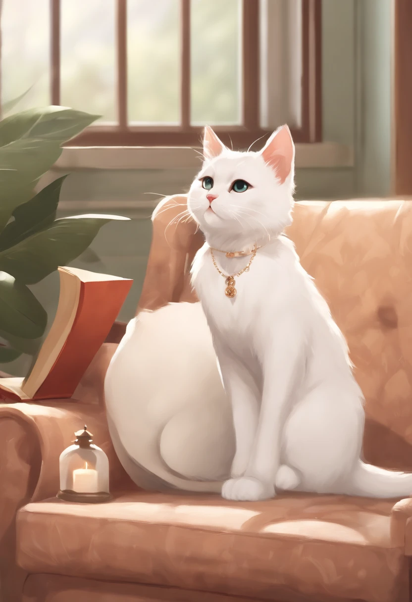 there is a cat on it, a cute little cat, The cutest kitten in history, Very beautiful and cute girl cat, Lewd and excited white cat, a cute little cat, Intelligent cat, an anthro cat, funny cat, cute kittens, And a sad cat. They read books on the couch、Sitting on a chair. They are relaxing after a hard day. They are wearing pajamas.