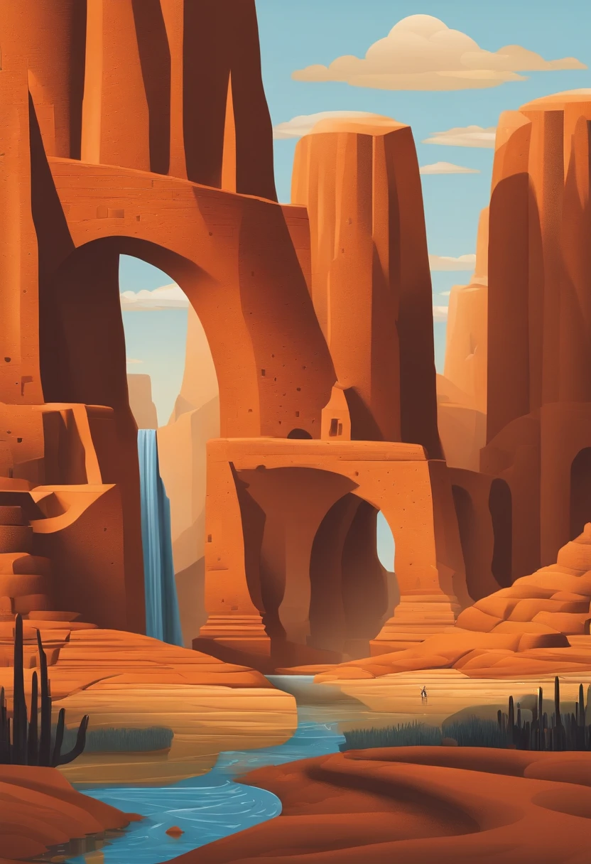 monument valley，optical illusions，cubismo，Yayoi Kusama，Escher's theory of relativity，iso-distance view,Dramaticlight,Translucent stereoscopic,Rich in color,Beautiful composition，tmasterpiece,Detailed details,k hd,Urban bridges，River forest