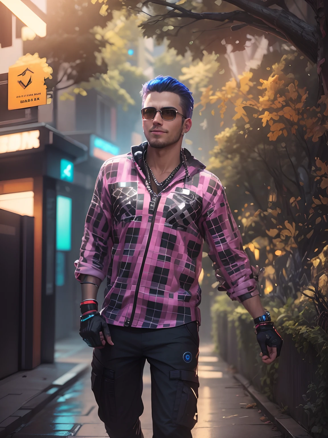 Change background cyberpunk handsome boy, realistic face, 8k, ultra realistic, same to same face, smile