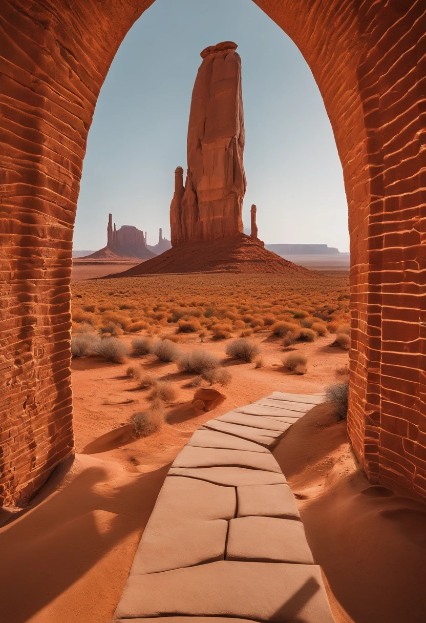 monument valley,optical illusions,cubismo,Yayoi Kusama,Escher's theory of relativity,iso-distance view,Dramaticlight,Translucent stereoscopic,Rich in color,Beautiful composition,tmasterpiece,Detailed details,k hd,Urban bridges,River forest