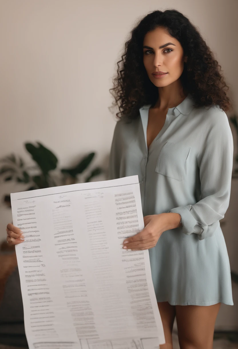 Create an ultra-high-quality image of a 30-year-old woman standing in her living room, holding a piece of paper on which she handwritten 'Daniela, daniela_loaiza23 avec le code 429906'. Make sure the woman's head and the hand holding the paper are clearly visible in the frame. She has long wavy black hair. The ambience of the room is warm and welcoming.