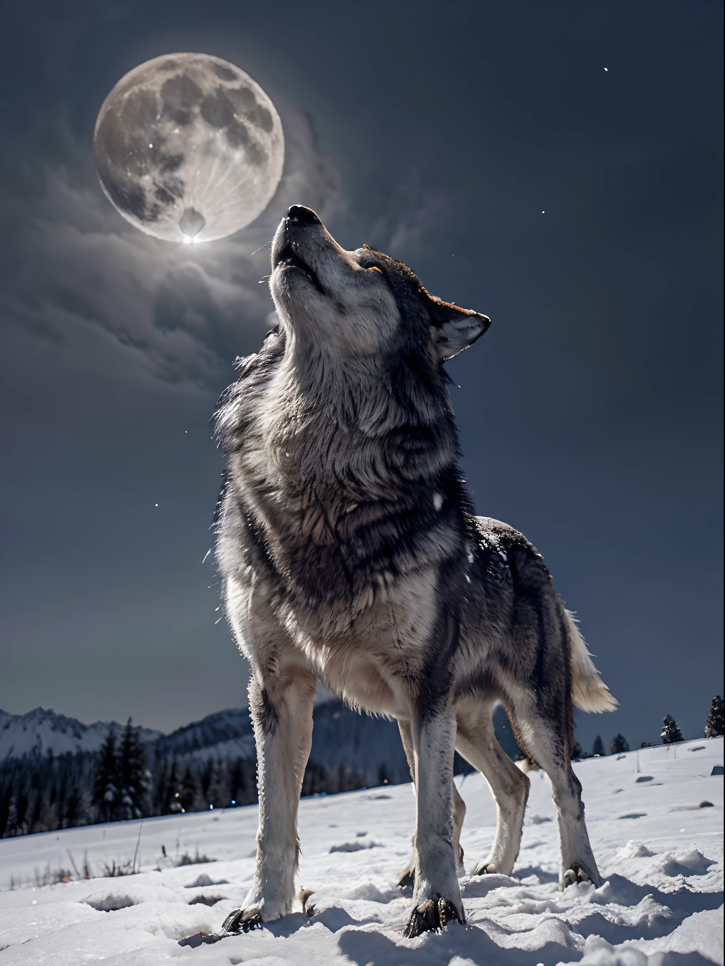 A wolf standing in the snow looks up, photo of wolf, howling, wolf, Wolp, Great Wolf, lone wolf, howling at the moon, Wolf in the snowfield, wolves, wolves and their treasures, wolf howling at full moon, the wolf howls at the moon, Dark Gray Wolf, Lobo, Human-like wolves