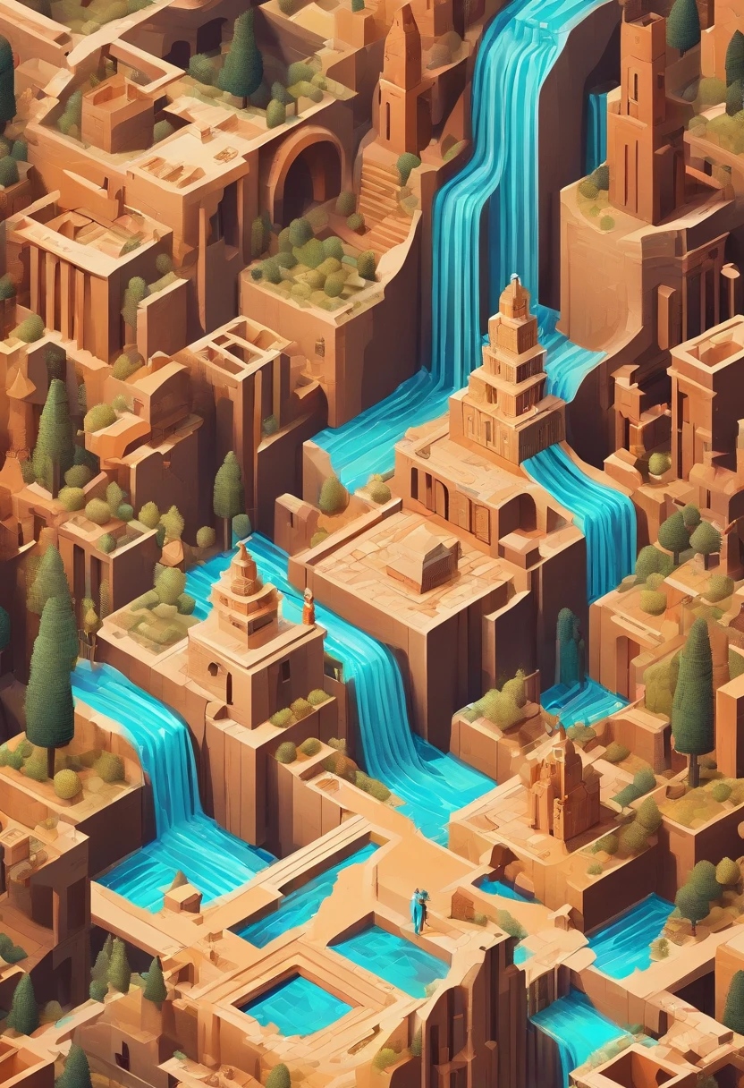 monument valley，optical illusions，cubismo，Yayoi Kusama，Escher's theory of relativity，iso-distance view,Dramaticlight,Translucent stereoscopic,Rich in color,Beautiful composition，tmasterpiece,Detailed details,k hd,Urban bridges，River forest