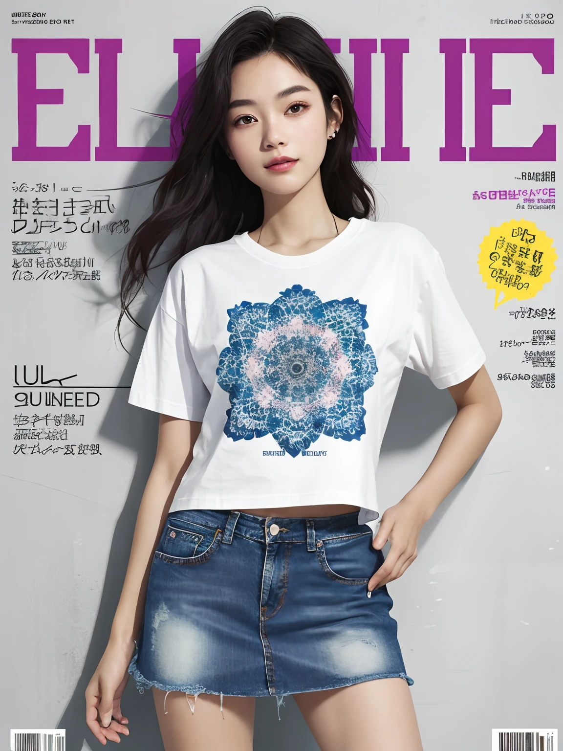 young beautiful girl, ultra detailed, official art, unity 8k wallpaper, (fashion magazine cover:1.3),
BREAK
denim mini skirt, graphic tee, combat boots
, mandala