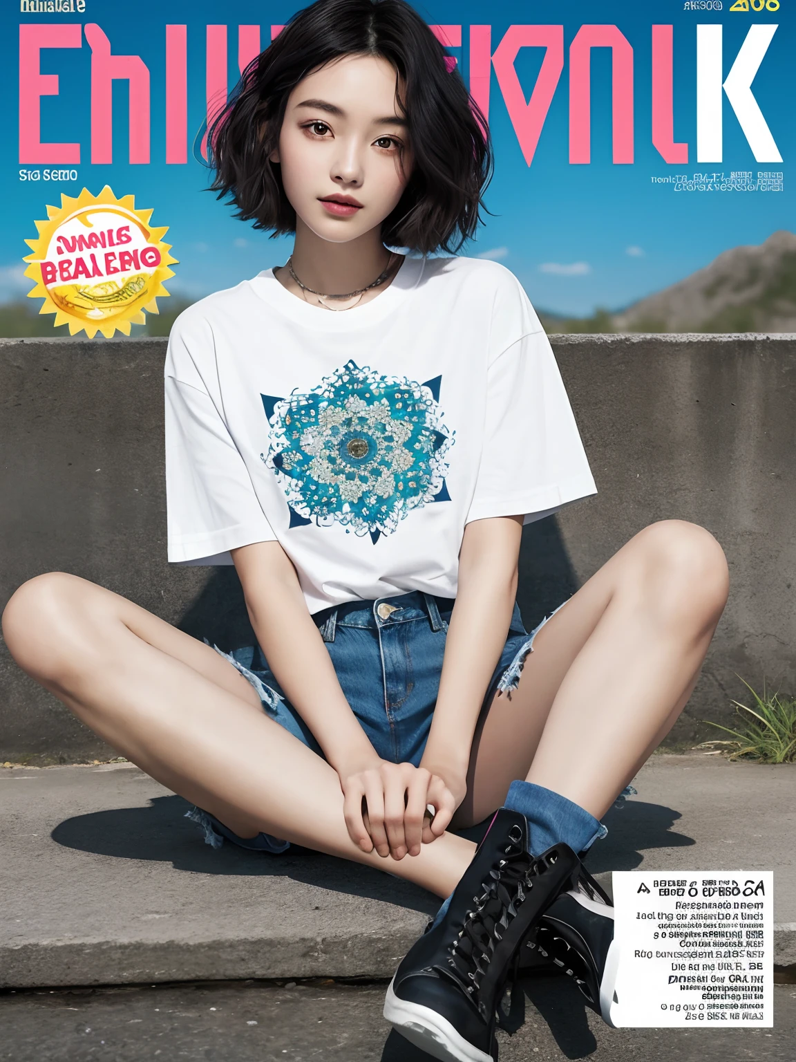 young beautiful girl, ultra detailed, official art, unity 8k wallpaper, (fashion magazine cover:1.3),
BREAK
denim mini skirt, graphic tee, combat boots
, mandala