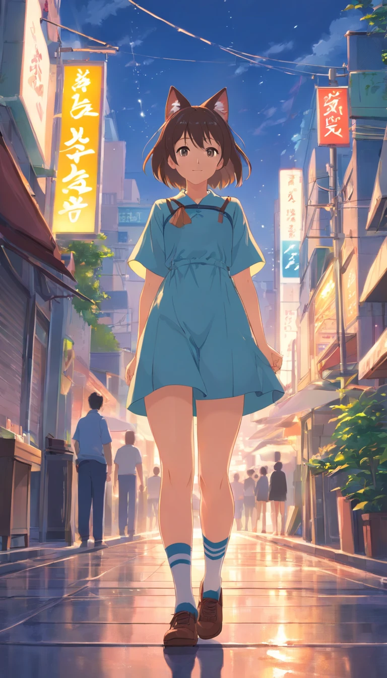 best qualtiy, tmasterpiece, 超高分辨率, realisticlying, 1 girl, Cute dress,Cat ears,Leg socks,leather shoes,Maple Grove,,ssmile,wide angles