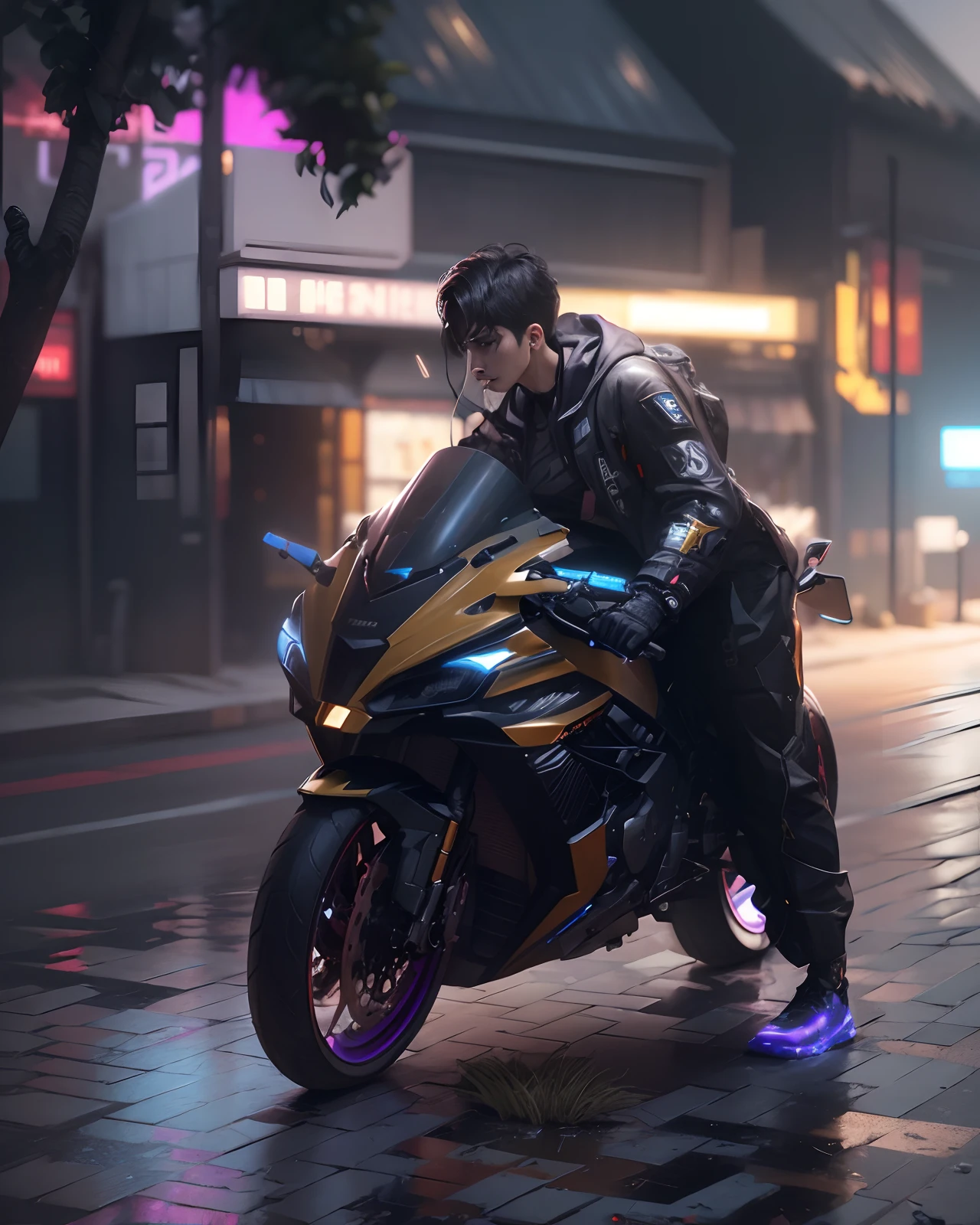 (hiperrealisme:1.1),(detail:1.2)8k,cyberpunk handsome korea boy, realistic face, detail face, 8k, ultra realistic, bokeh