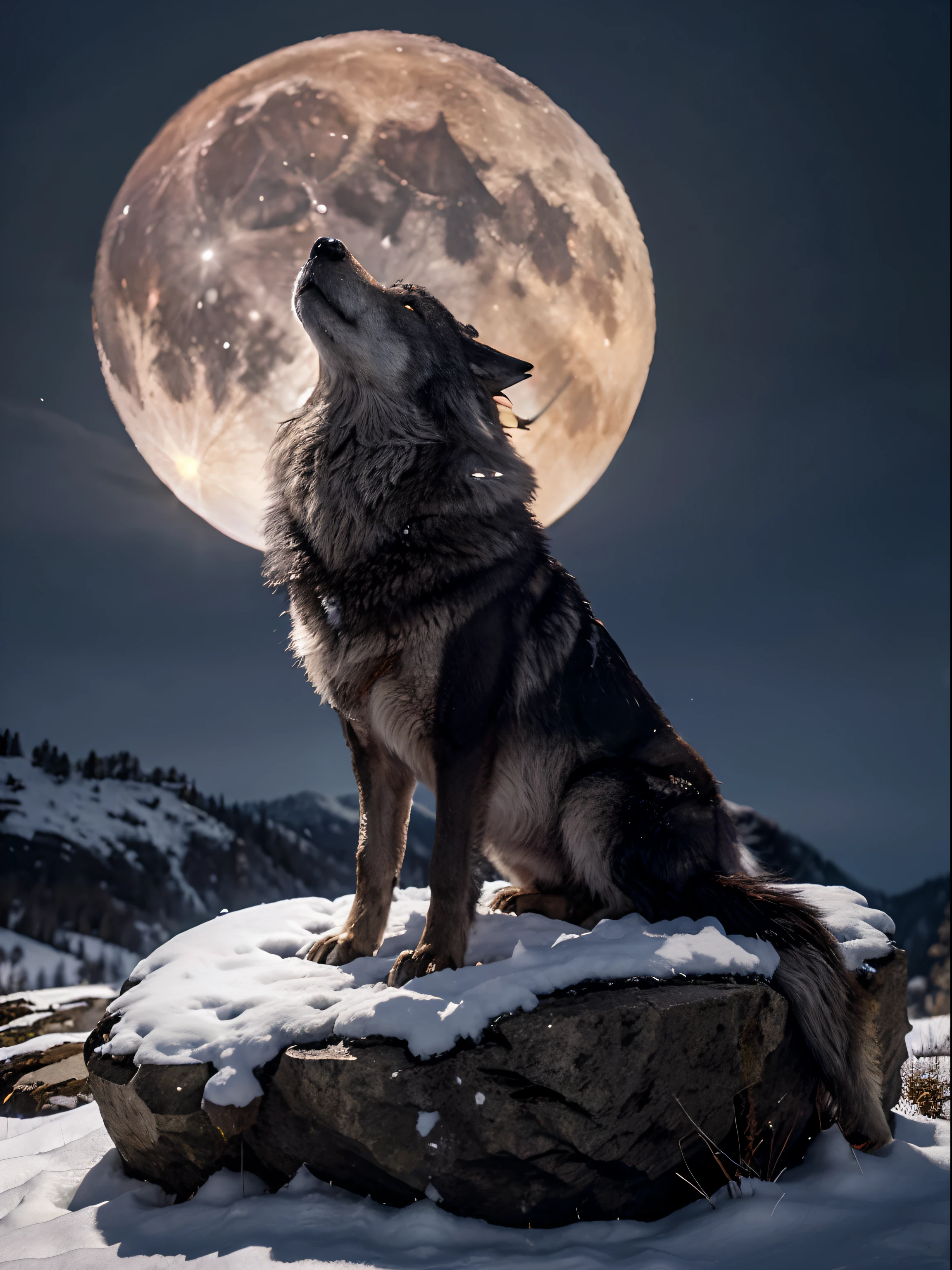 A wolf standing atop a rock looks up, photo of wolf, howling, wolf, Wolp, Great Wolf, lone wolf, Howl of the Red Moon, Wolf in the snowfield, wolves, wolves and their treasures, wolf howling at full moon, Wolf howling in the red moon, Dark Gray Wolf, Lobo,