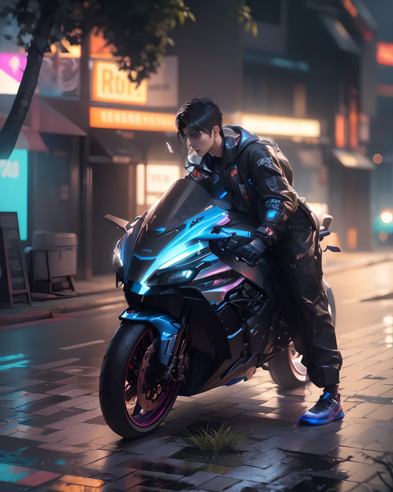 (hiperrealisme:1.1),(detail:1.2)8k,cyberpunk handsome korea boy, realistic face, detail face, 8k, ultra realistic, bokeh
