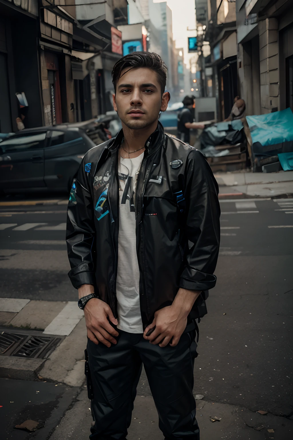Change background cyberpunk handsome boy, realistic face, 8k, ultra realistic.