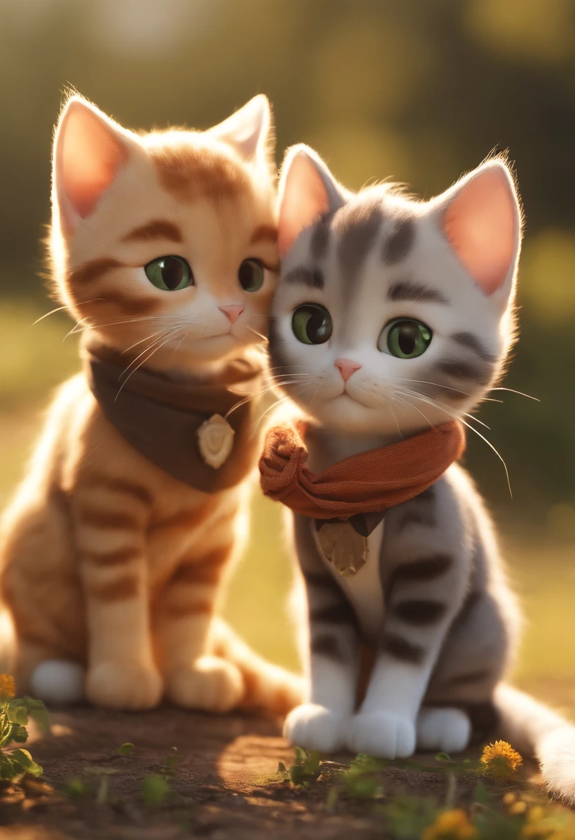 There are two cute cats, Known as a cowboy cat, Cute kittens, two headed cat, Kittens, Cats, catscatscats, and cute cats. They sat together in the field, wearing farm clothes. They are cute in the style of 🍁 and 🍂, And is the cutest of all. They are known as the real-life Tom and Jerry. The art style is cute cat anime visual.