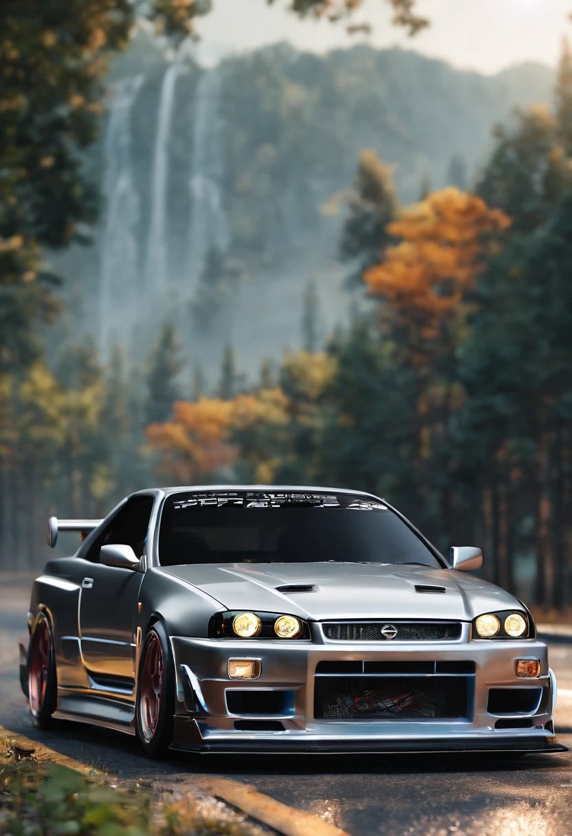 Masterpiece, JDM Car, Nissan R34 CAR, Black Background, Hyper Realistic, 4k,