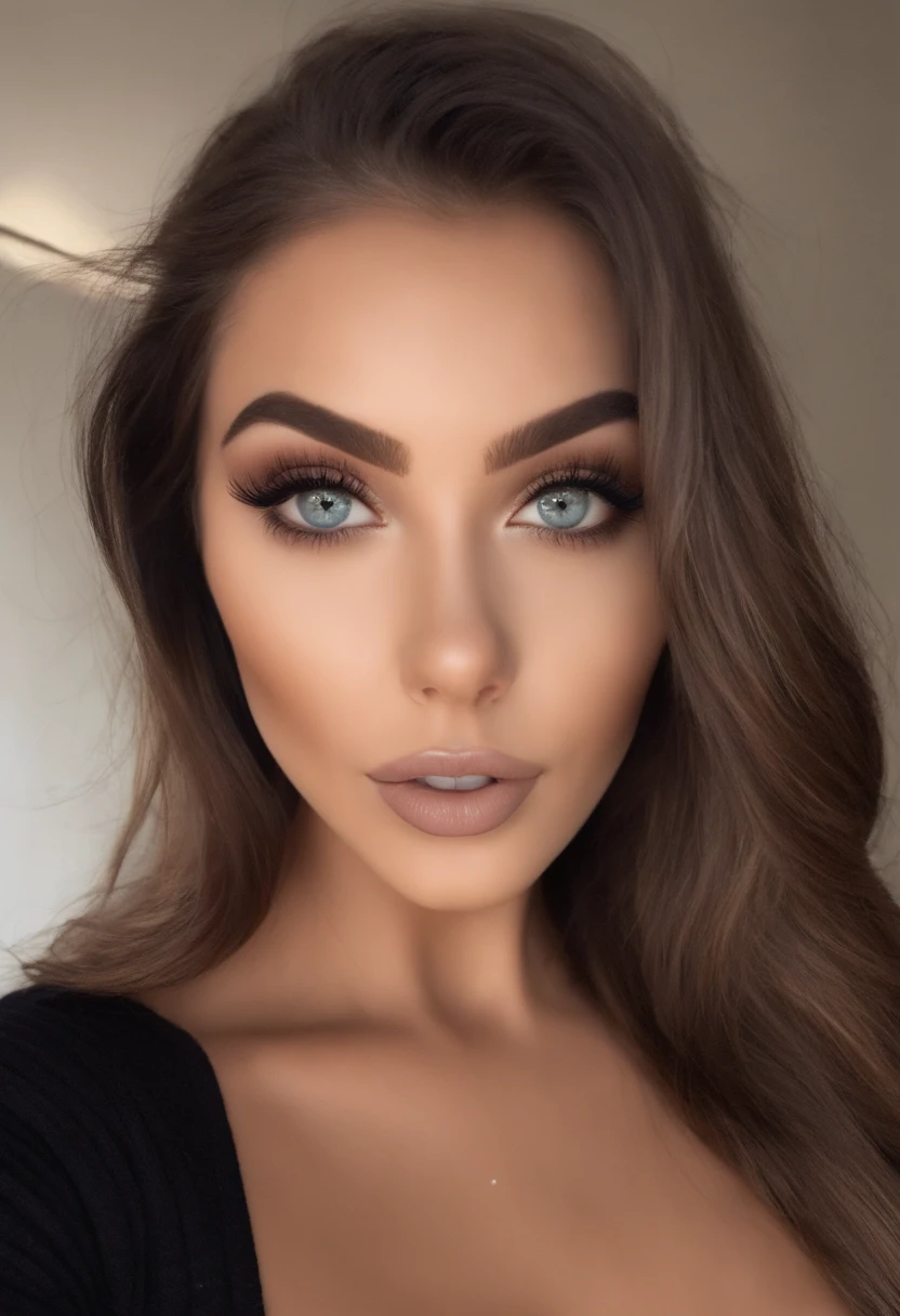Arafed Mujer totalmente , Chica sexy con ojos marrones, ultra realista, meticulosamente detallado, Retrato Sophie Mudd, brown hair and large eyes, selfie de una mujer joven, Ojos de Dubai, Violeta Myers, sin maquillaje, Maquillaje natural, staring directly into camera, cara con artgram, maquillaje sutil, Impresionante foto de cuerpo completo arrodillado en la cama, En el dormitorio, Medium to large size bust