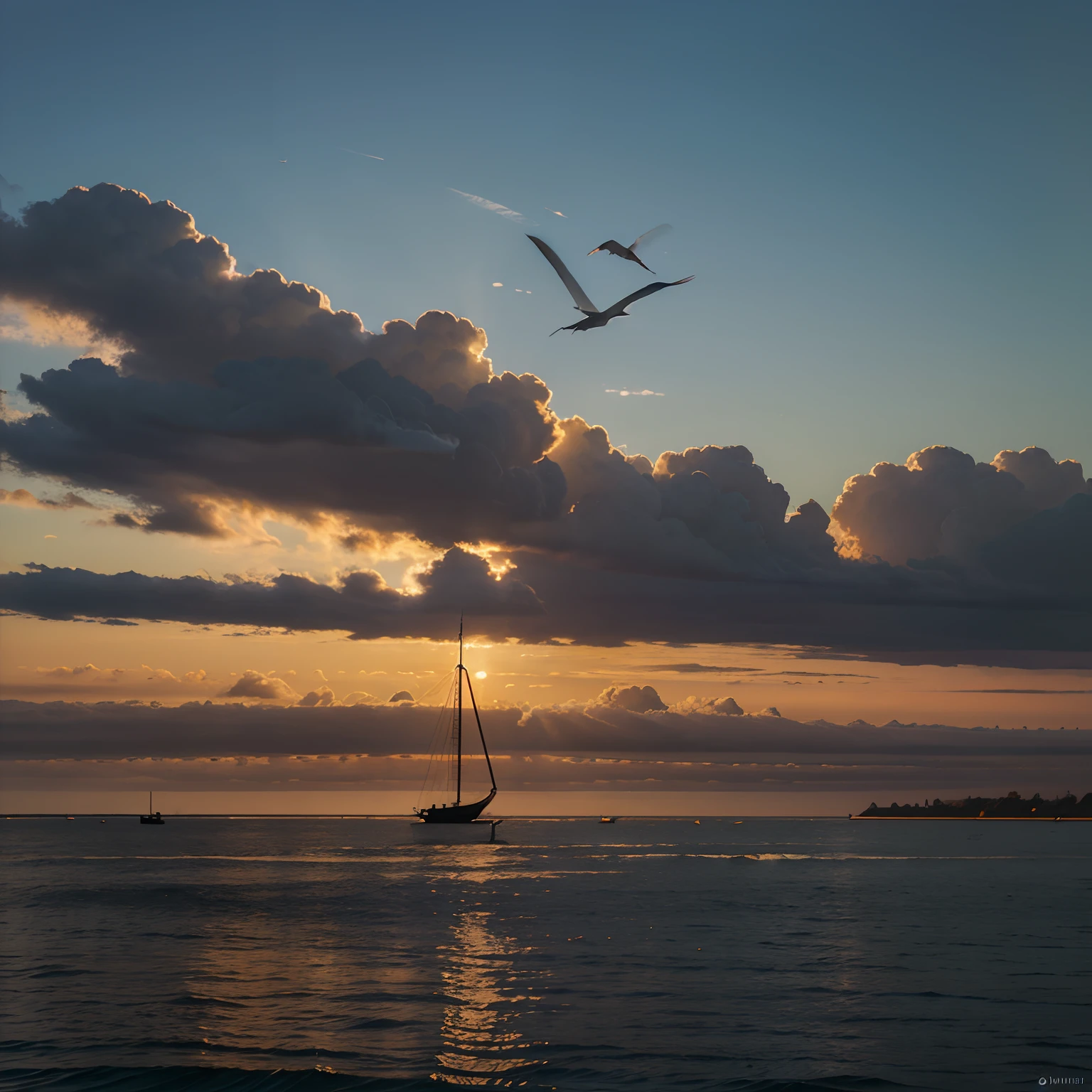 back view, topless redhead Greek goddess, small naked breasts,pony tail, staring at the sea from a sailboat. seagulls. stormy clouds, stormy sea