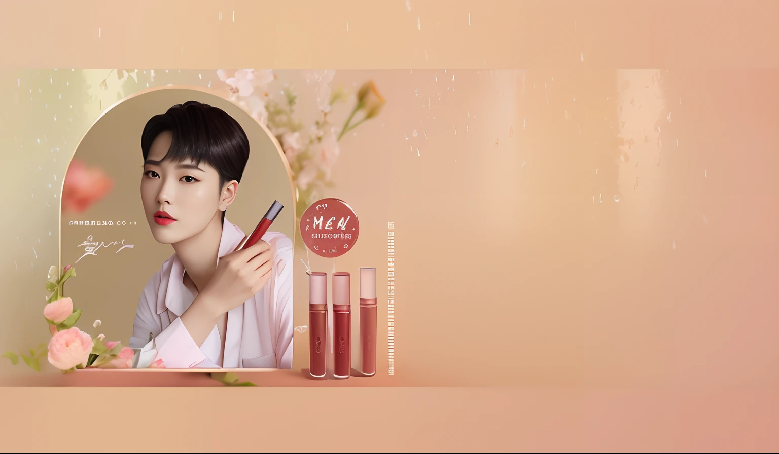 There is a photo of a woman wearing lipstick and a mirror, glossy from rain, Inspired by Bian Shoumin, fanbingbing, smooth in _ Background with, promo image, Inspired by Zhang Han, Handsome, photoshoot for skincare brand, inspired by Yanjun Cheng, inspired by Kun Can, new design, beauty campaign, advertisement picture
