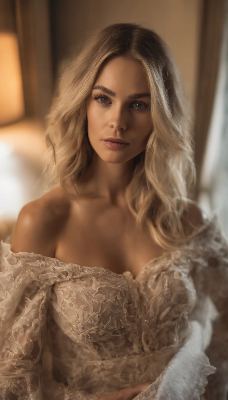 ..RAW, analogique, Nikon Z 85mm,((Best quality)), ((Masterpiece)), ((Realstic)),image vintage, Magnifique femme russe, Blond, 22 ans, posing in a hotel in lingerie, porter de la lingerie petite, sourire avec des dents montrant, ((moyens seins)), Intricate details, highly detailed, mise au point nette, professionnel, 4K, Rayons divins, hand model, Superbes yeux bruns, petite, high resolucion, Detailed facial features, High detail, mise au point nette, lisse, Extremely detailed, photo_\(ultra\), photoreallistic, Realstic, Post-traitement, max detail, roughness, real life, ultra realist, photorealism, 8K UHD, SEMI-SILHOUETTE light, Visage slave, longs cheveux brun, beaux cheveux, Visage du personnage