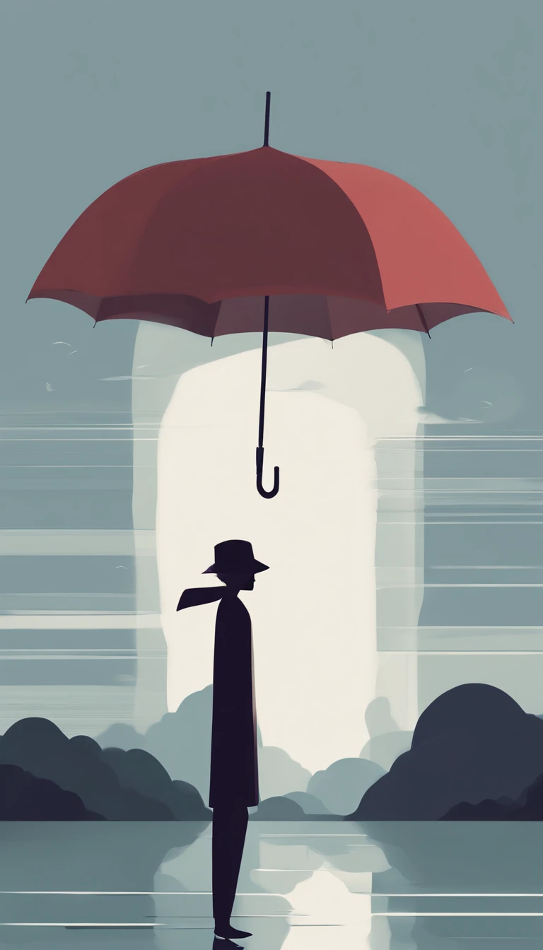 rained,holding a umbrella,An umbrella,stickfigure