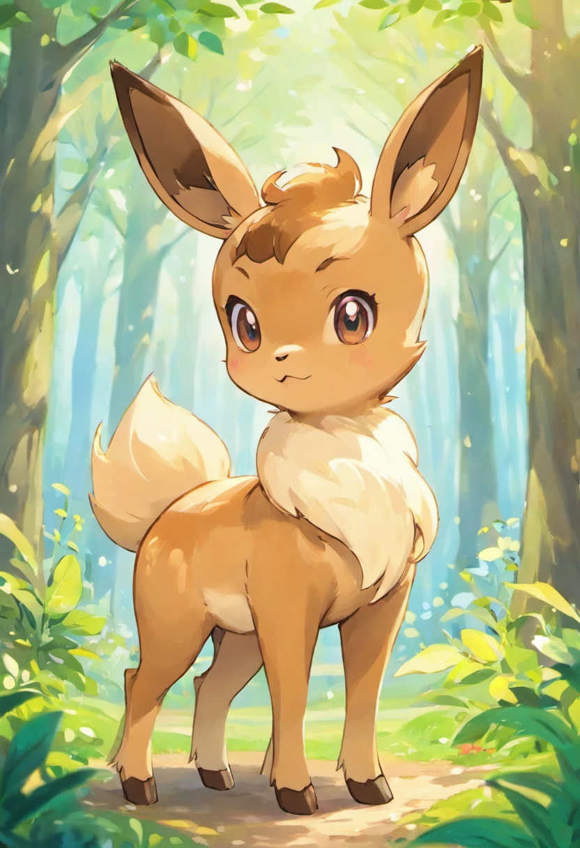 Pokemon are very cute little animals, Eevee, an anthropomorphic deer, anthropomorphic female deer,high detailed official artwork, Detailed fanart, offcial art, lovely digital painting, cute forest creature, High-quality fanart, Cute detailed digital art