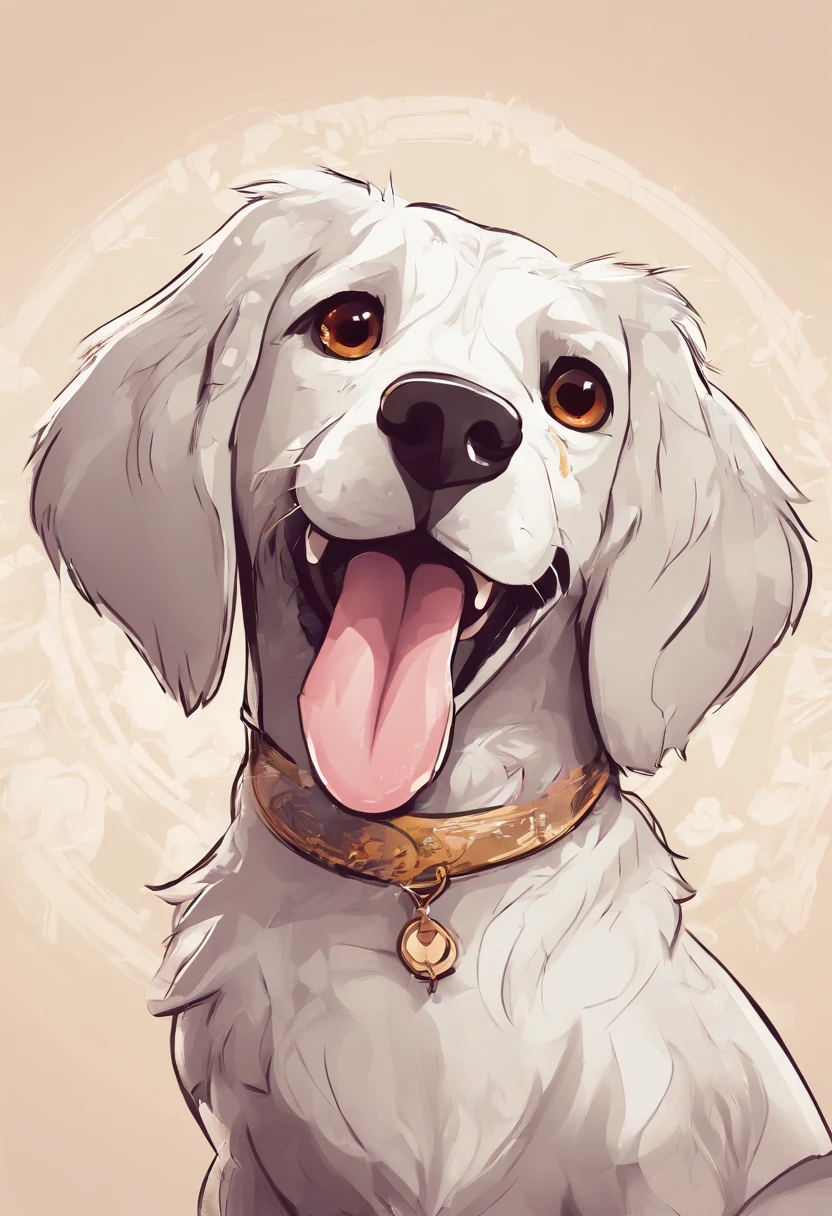 A cute cartoon dog sticks out its tongue，Headshot，minimalist wind，Make people love，Uma personagem，filigree，Realistic style