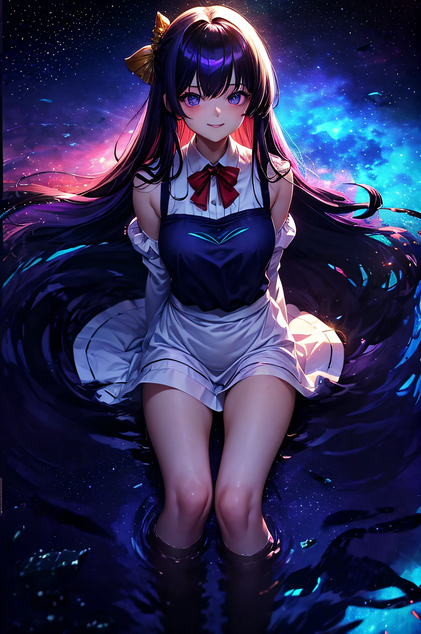 ((masterpiece)), ((best quality)), ((anime profile style)), ((HD 4k)), ((anime character)), ((body watering)), girl, female face , light skin, eyes, Eyelid, Pupil, Sclera, Iris, eyebrow, eyelashes, ear, nose, black hair, large breast, wetting, neck, shoulders, long sleeved shirt, ((bra under shirt)), ripped open short shorts, ( (panties showing)), arms, ((thick legs)), ((big thigh)), background scenery, ((raining)), viewer view