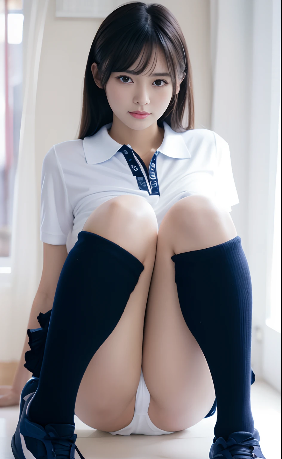 An ultra-high picture quality、large full breasts、Tennis Wear、White polo shirt、Ruffled skirt