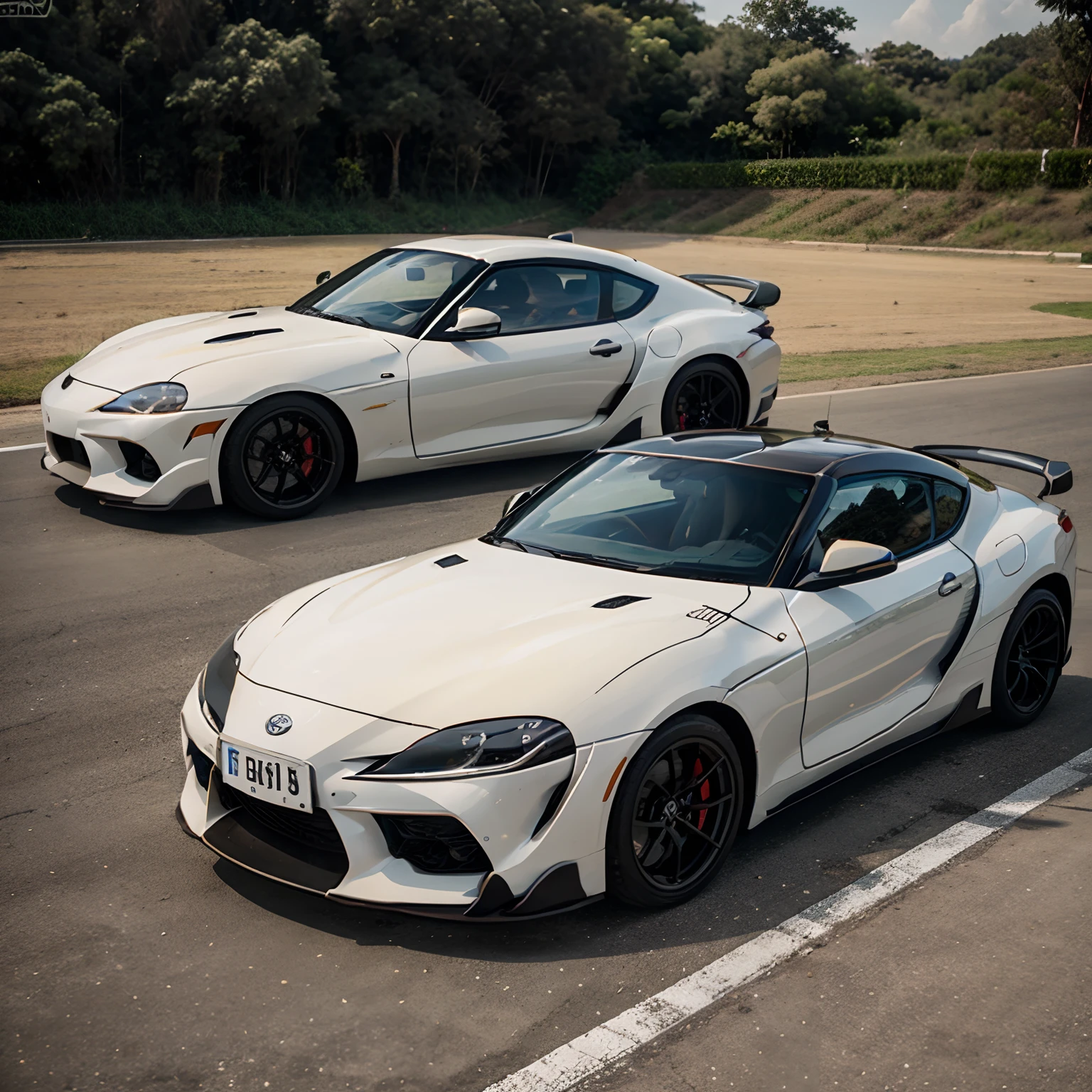 Toyota supra dourado numa pista longa