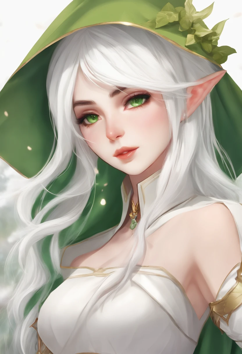 lori,White hair,Green clothes,adolable,Energetic,Frontal sideways,bit girl,game style,mature,the elf