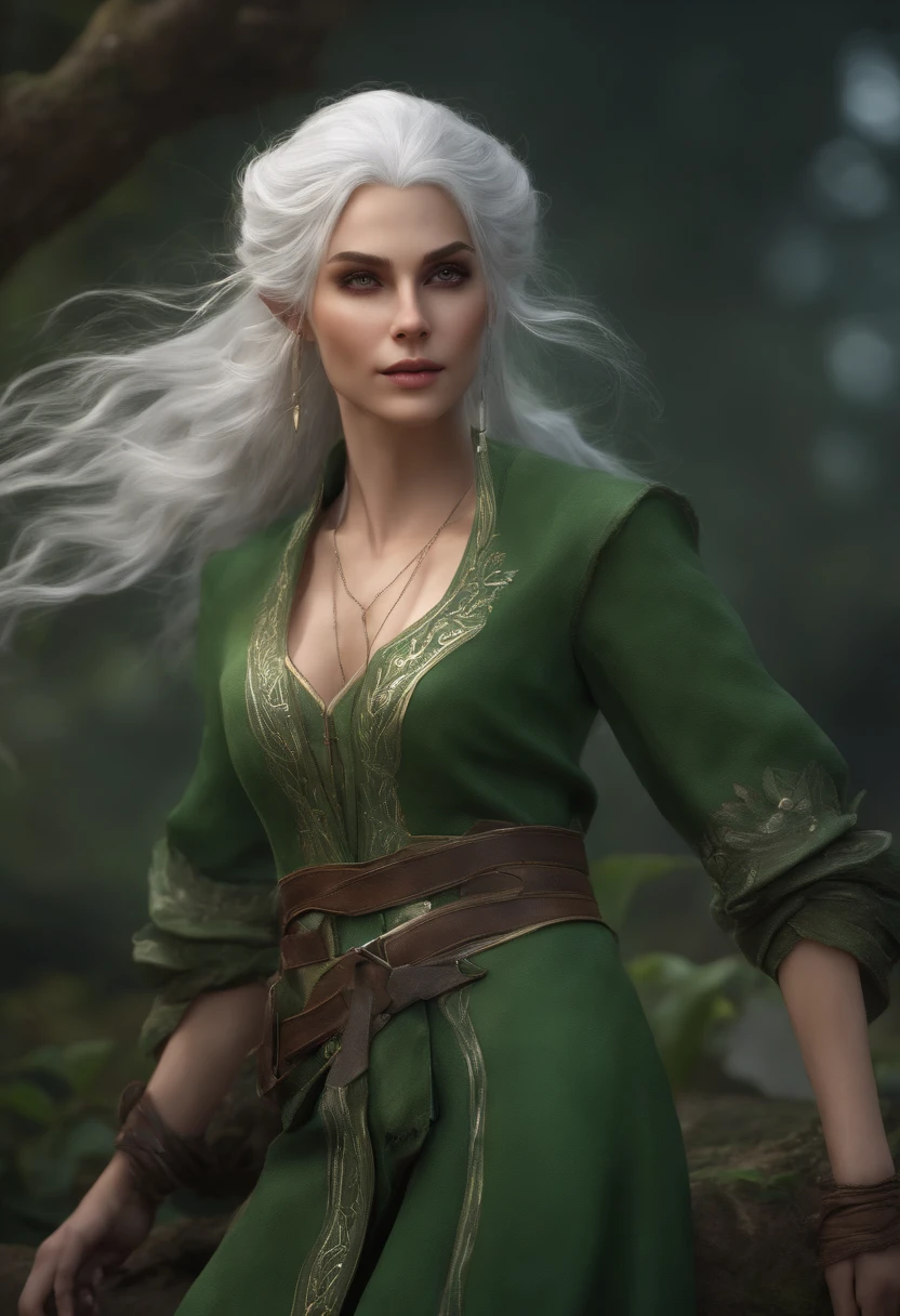 lori，White hair，Green clothes，adolable，Energetic，Frontal sideways，bit girl，game style，mature，the elf