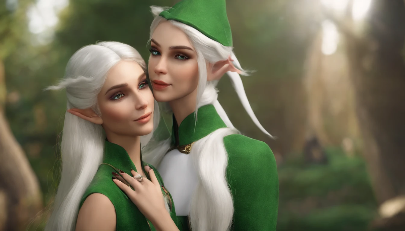 White hair,Green clothes,adolable,Energetic,Frontal sideways,bit girl,Game style,the elf,chiquita