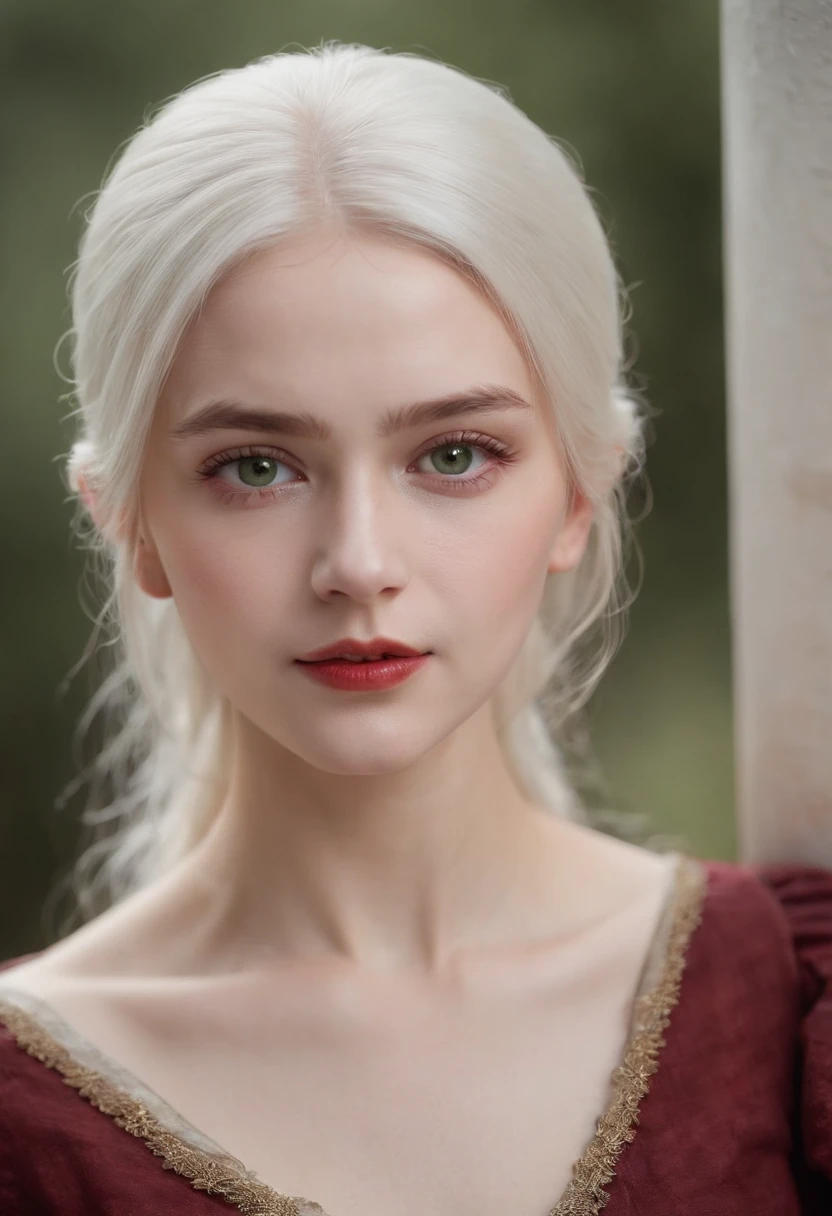 (((a deep reddish wound crosses her left cheek))) fair complexion, woman around 19 years old, natural white hair, distinctive green eyes, wearing kohl, slender and graceful, beautiful, candlelight in a medieval setting, ultra sharp focus, realistic shot, medieval female clothes, tetradic colors (scar:1.4),Asian Woman