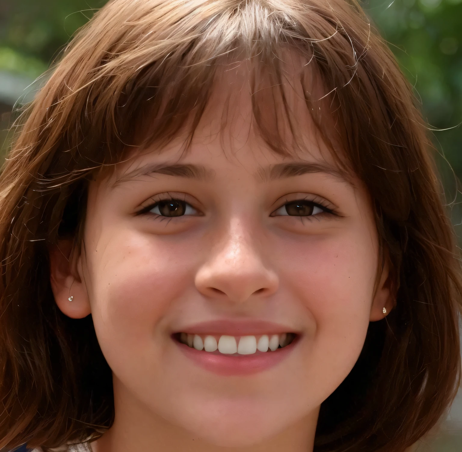 smiling girl with brown hair and a blue shirt holding a cell phone, emily rajtkowski, portrait sophie mudd, valentina remenar, diana levin, medium close up portrait, front portrait of a girl, portrait of a young teenage girl, annie leibowit, headshot profile picture, yael shelbia, aged 13, full - face close - up portrait