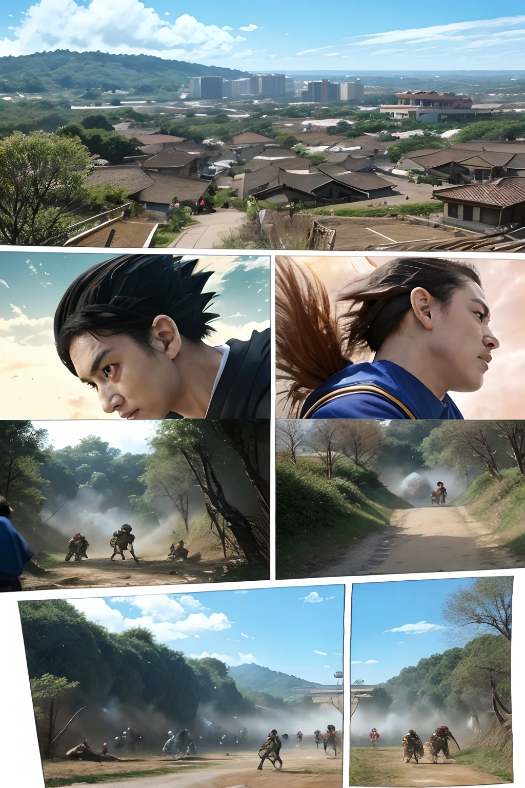 Comic storyboard:2, Dragon Ball,Battle scenes,城市,suburb,Skysky,baiyun,the street,warriors,ogre