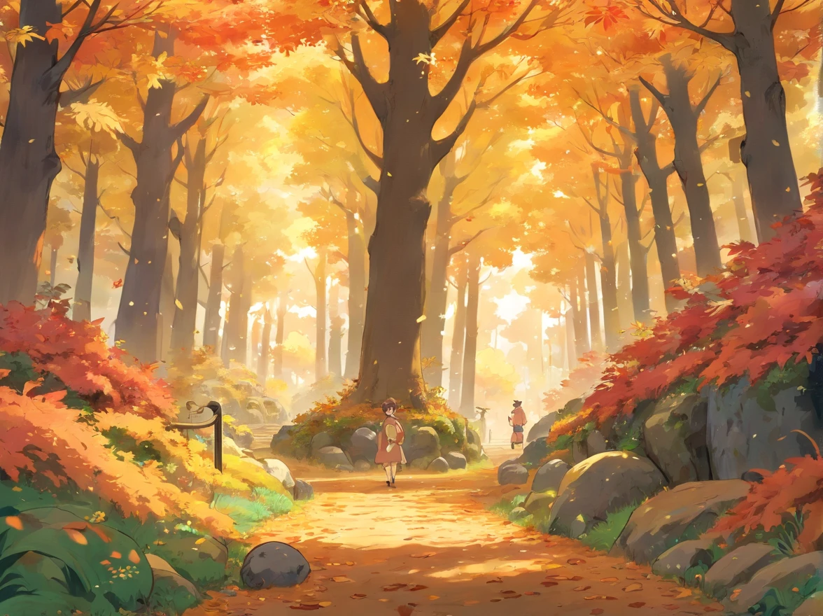 Autumn background,forested background、Lots of ground leaves、No person