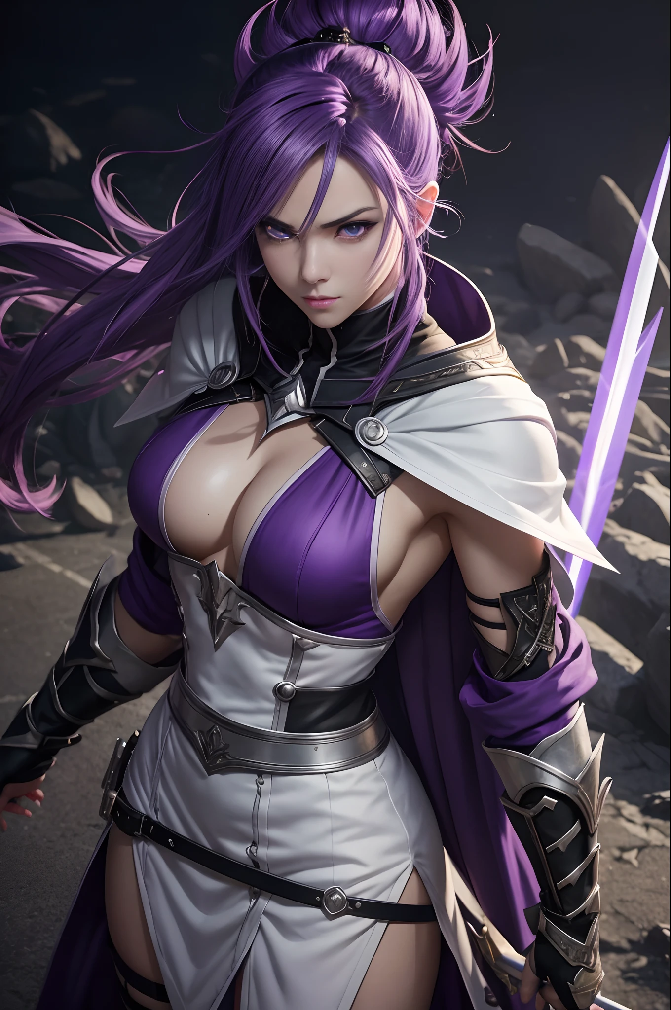 8K、Alafed Men、White and purple appearance、Big sword armament、Super handsome、Purple and white mohawk cutting、Eyes glowing purple、unrealengine、Joseph Joestar、trending on artstationh、Diobrand、highly detailed exquisite fanart、3 d render character art 8 k、Highly detailed artgerm、Muscular male hero with a slender body、handsome guy in demon slayer art、Range Murata and Artgerm ember