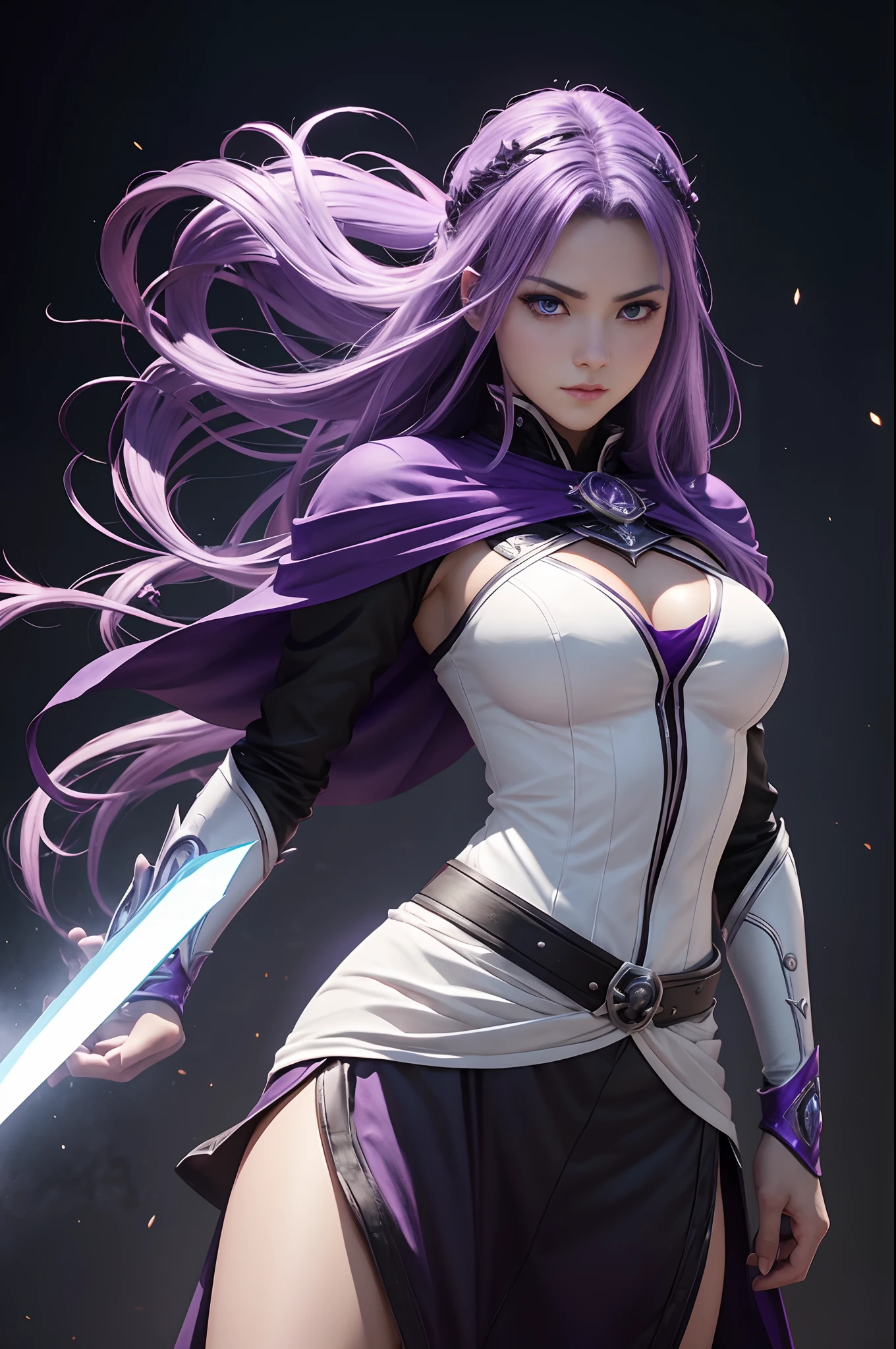 8K、Alafed Men、White and purple appearance、Big sword armament、Super handsome、Purple and white mohawk cutting、Eyes glowing purple、unrealengine、Joseph Joestar、trending on artstationh、Diobrand、highly detailed exquisite fanart、3 d render character art 8 k、Highly detailed artgerm、Muscular male hero with a slender body、handsome guy in demon slayer art、Range Murata and Artgerm